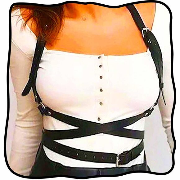 Accessories - 5592 Harness Waist Belt Leather Black Body Chain Chest Punk Costume